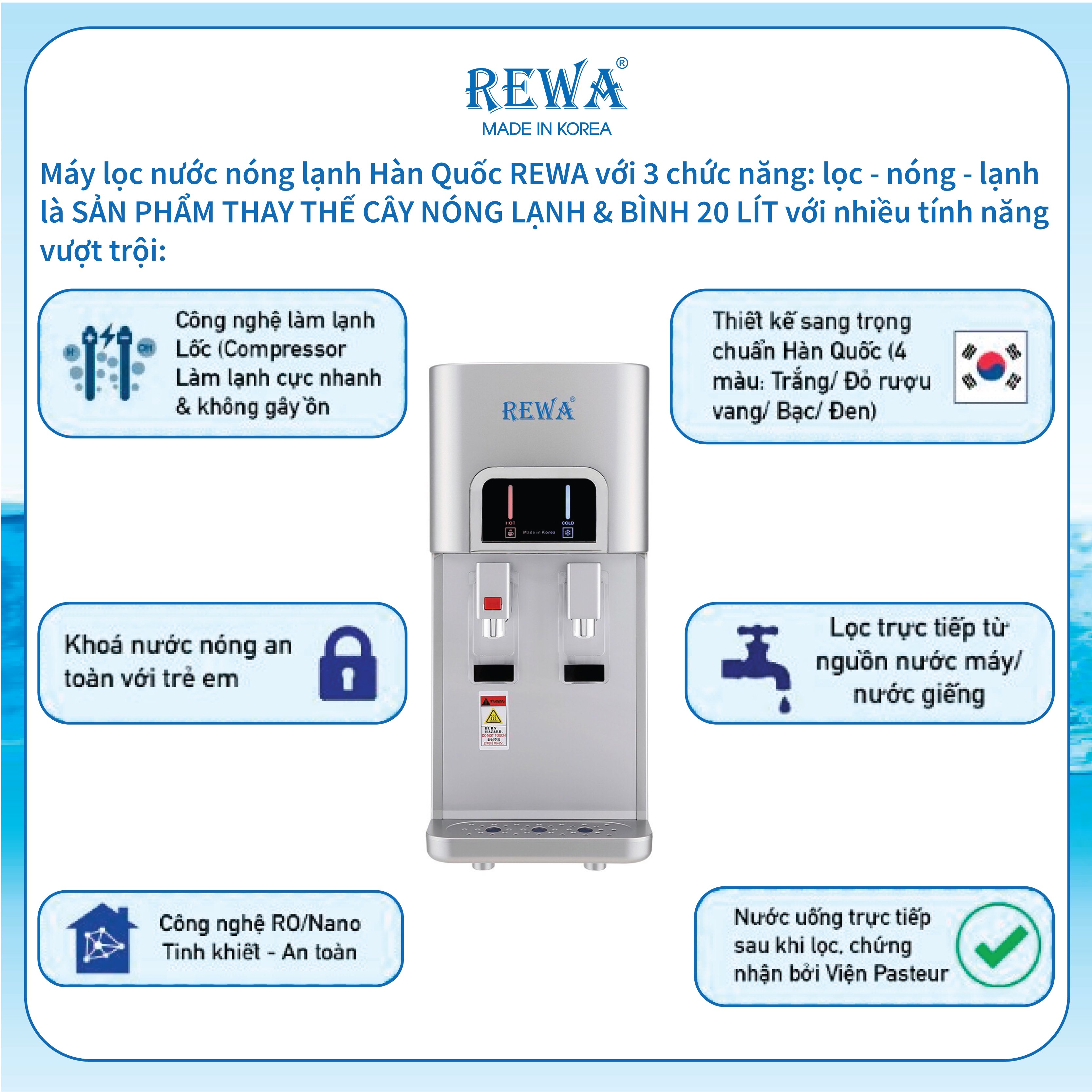 Máy lọc nước nóng lạnh hàn quốc để bàn rewa rw-na-218