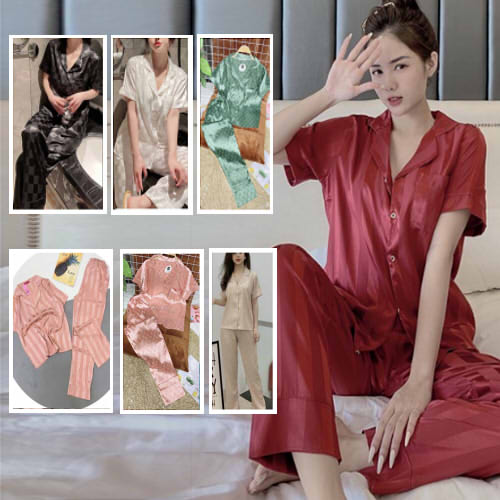 SQ018 Set đồ bộ lụa gấm satin pijama cộc tay quần dài mặc nhà sang chảnh Bộ ngủ nữ các màu pyjama hot hit
