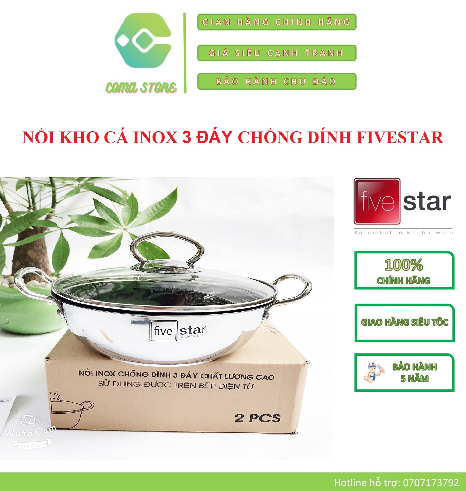 NỒI KHO CÁ INOX 3 ĐÁY CHỐNG DÍNH FIVESTAR 18CM/20 CM /22 CM – DÙNG CHO MỌI LOẠI BẾP (KỂ CẢ BẾP TỪ) - BẢO HÀNH 5 NĂM