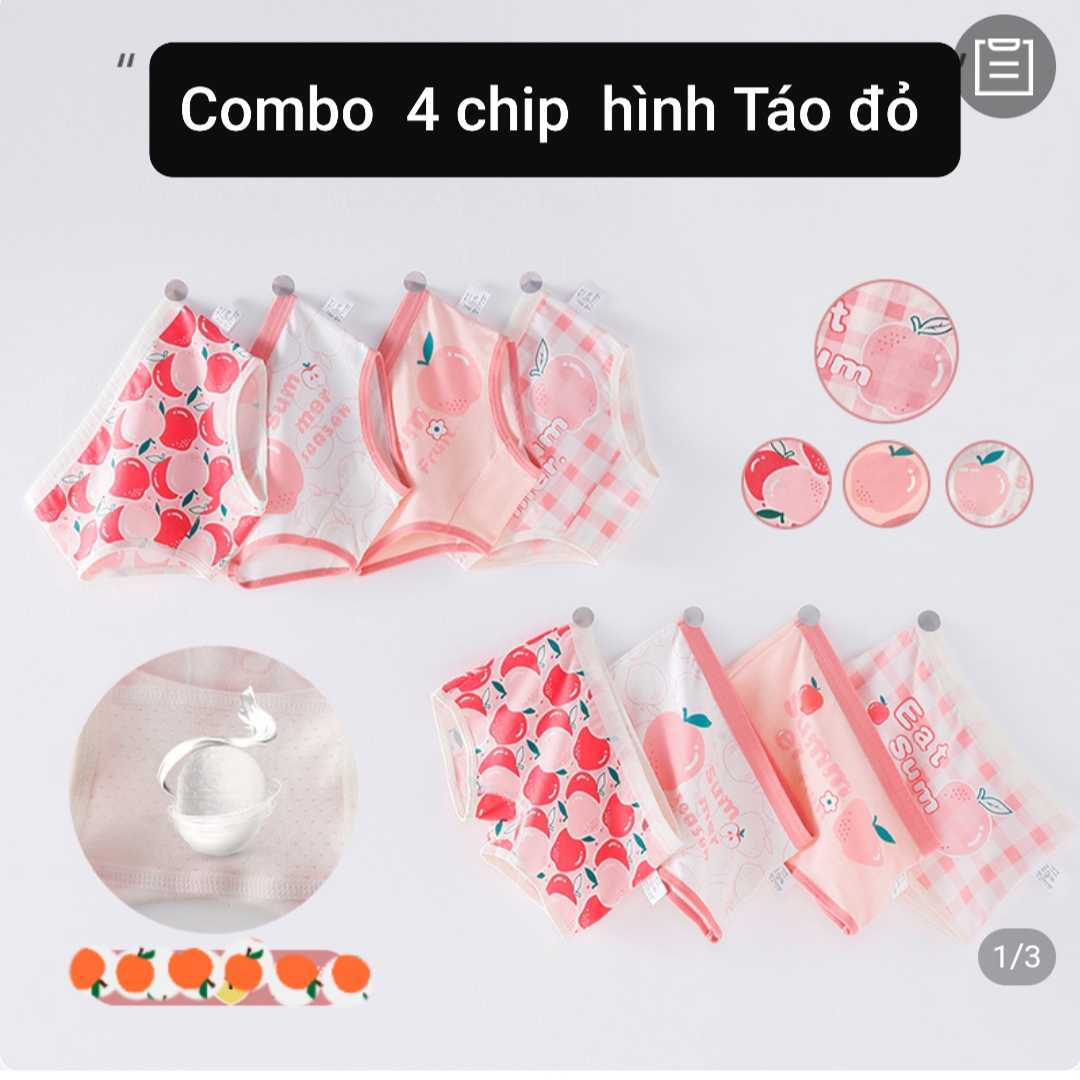 Quần chip bé gái Combo 4 quần lót bé gái 4 màu từ 9-45kg