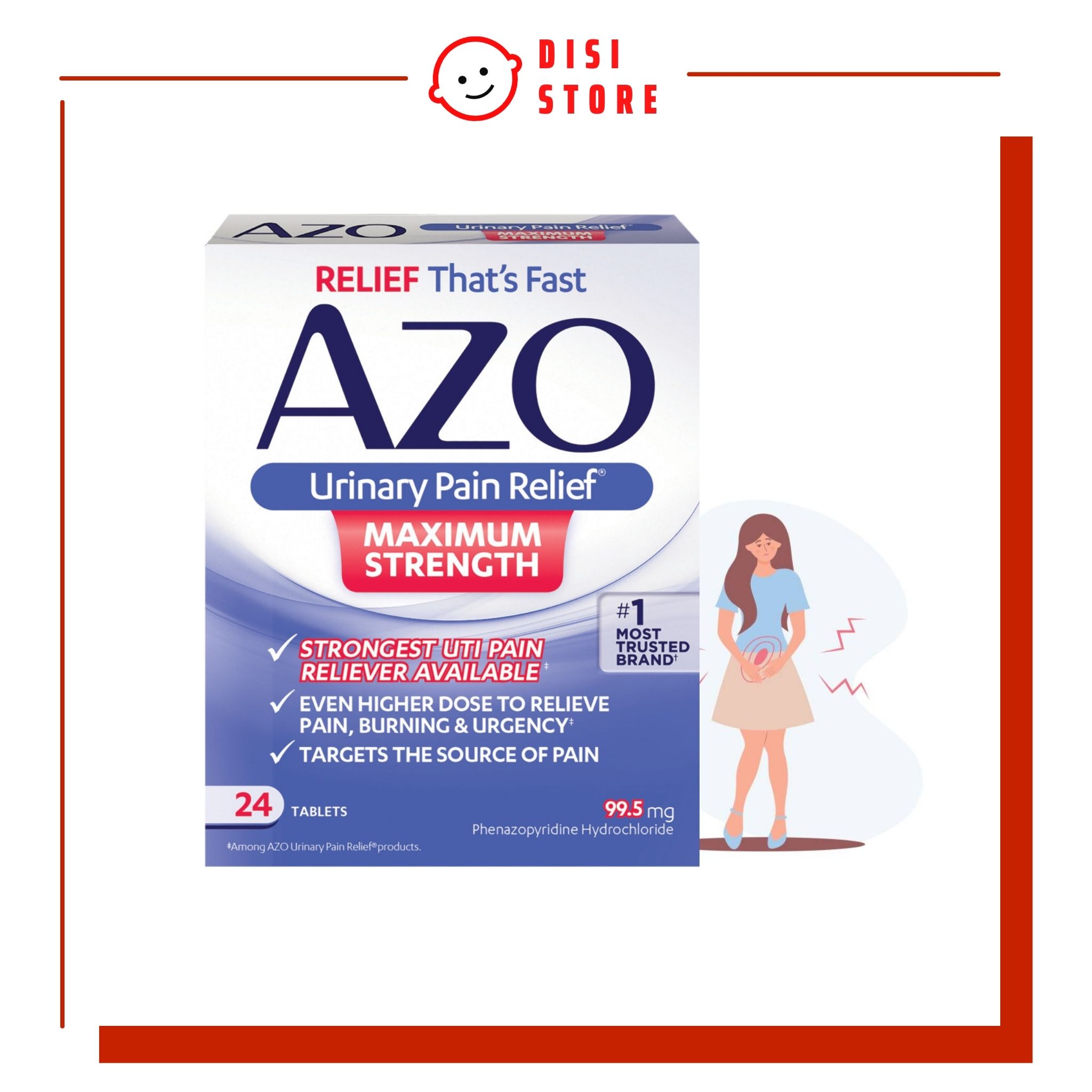 Azo maximum strength hộp xanh loại 12/24 viên dành cho uti / đau hông chậu / đường niệu bàng quang - disi