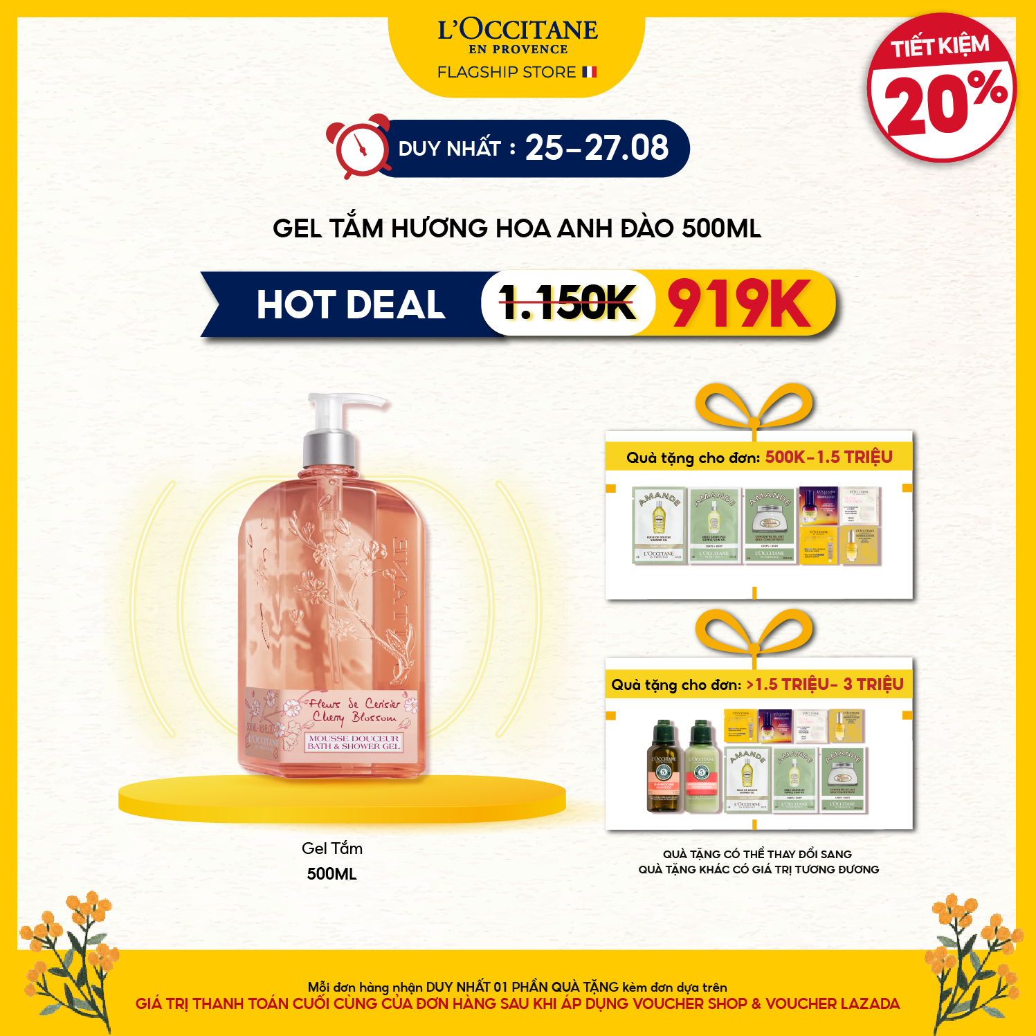 Gel tắm hương hoa l'occitane shower gel 500ml