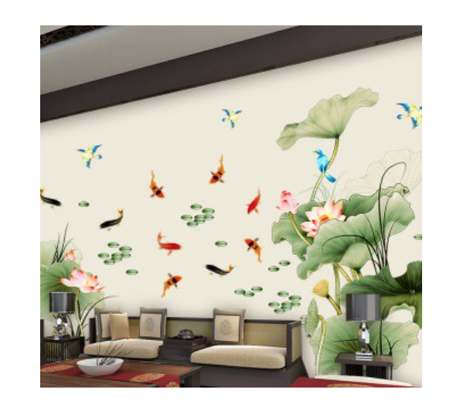 Decal dán tường trang trí: Cá chép hoa sen - may mắn tài lộc GSS05
