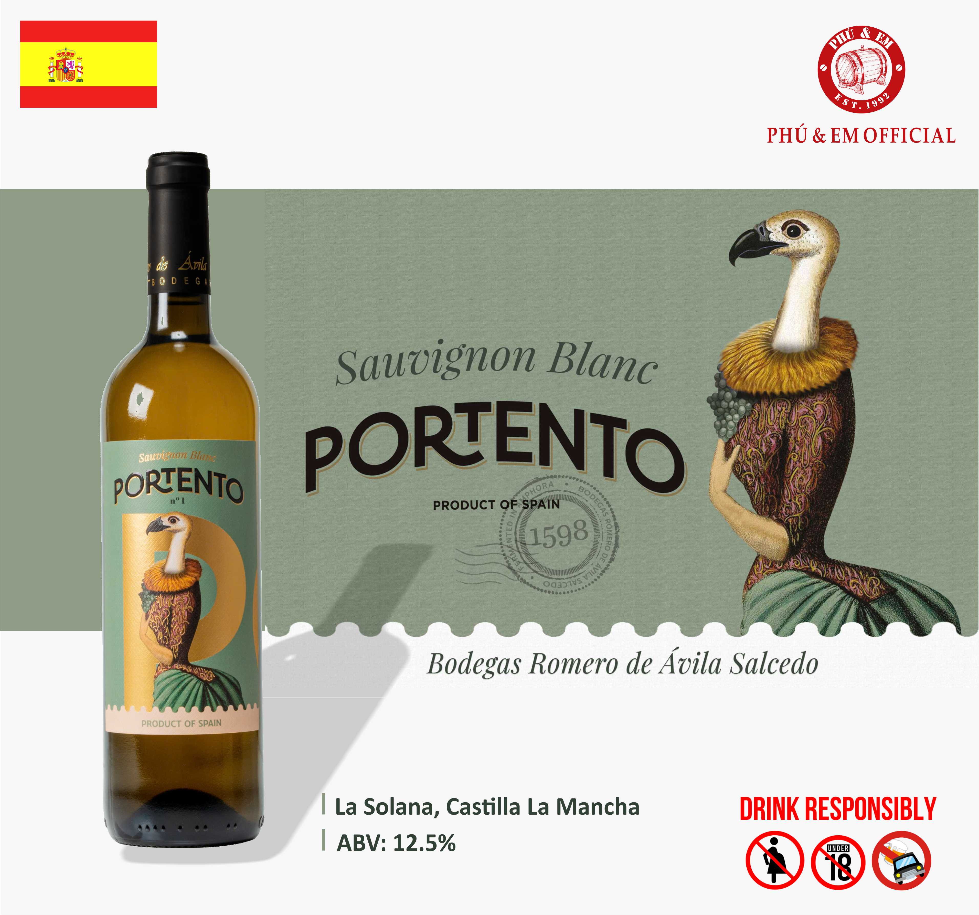 Rượu Vang Trắng Tây Ban Nha Portento Sauvignon Blanc