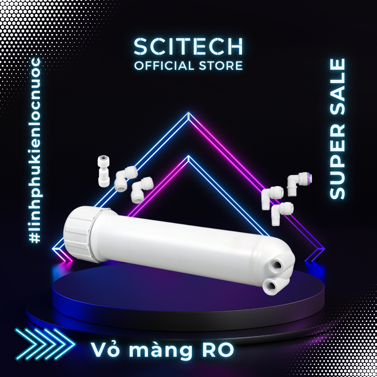 Vỏ màng RO máy lọc nước (Kèm van 1 chiều và co nối, dùng cho màng RO 50-200 GPD) - Scitech Water