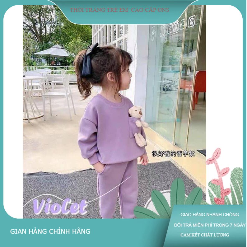 4kg - 18kg Bộ nỉ bông bé gái túi ngực gấu bông