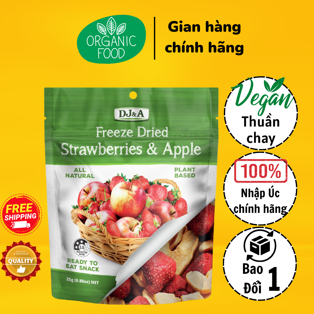 Táo & Dâu sấy giòn siêu ngon DJ&A 25gr - Dùng cho thực đơn KETO, tốt cho sức khoẻ - Fruity Crisps Apple & Strawberry Mix DJ&A