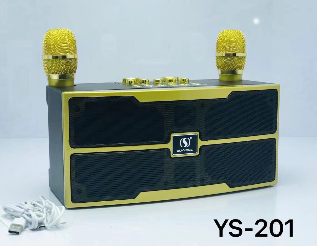 Loa karaoke bluetooth YS 201 kèm 2 micro Loa karaoke bluetooth YS 202 - Tặng kèm 2 micro không dây Loa Karaoke Bluetooth YS-202 Kèm Hai Micro Không Dây Loa bluetooth karaoke Su-Yosd YS-203 - Tặng kèm 2 micro