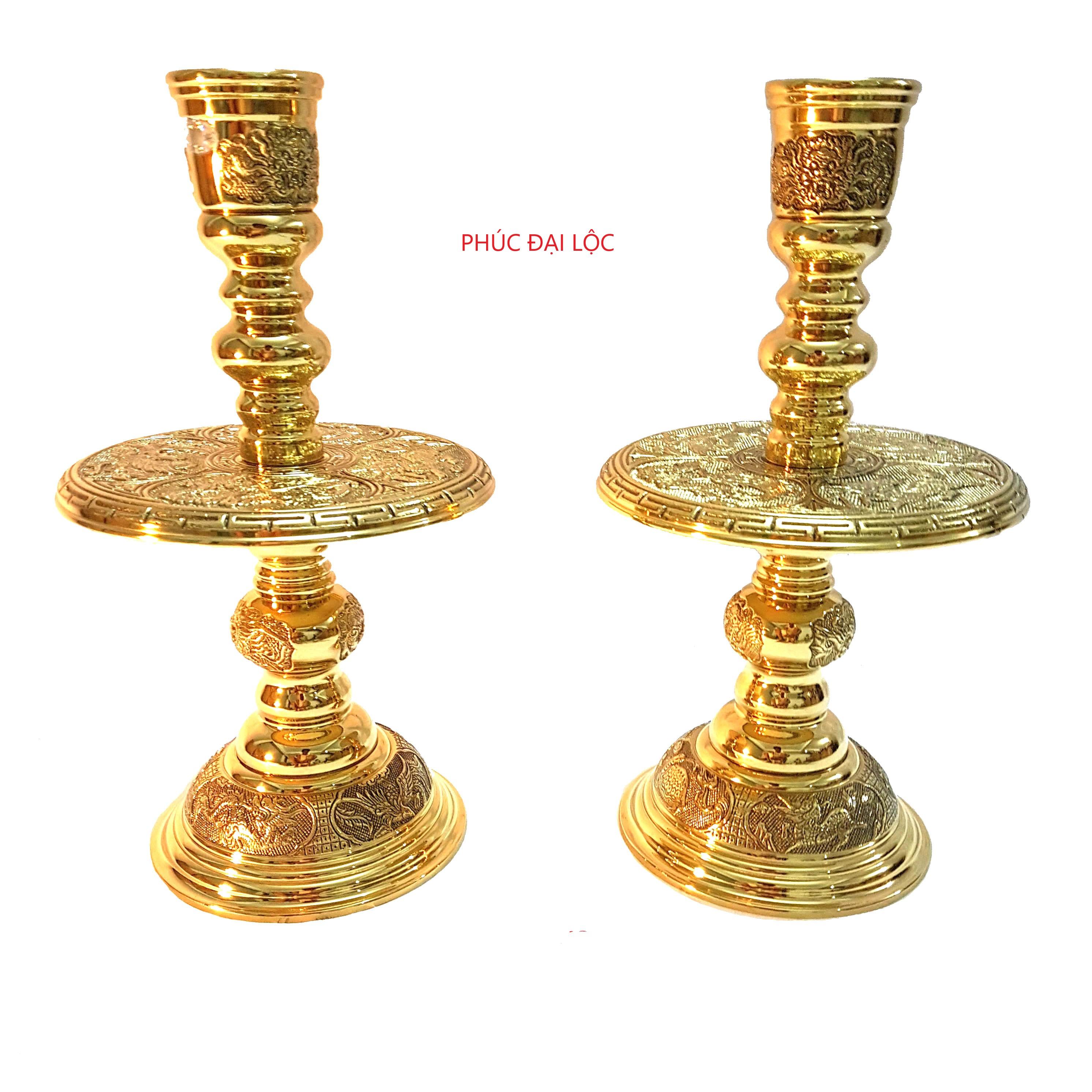 Đôi chân nến Vĩnh Tiến số 1 (1VT) cao 29 cm nặng 2kg vàng sáng bóng