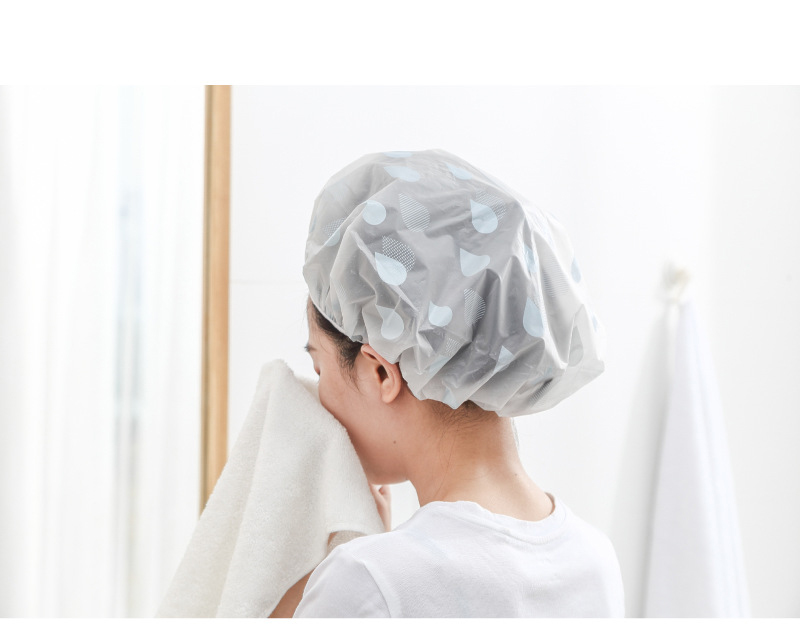 l(Loại tốt) Mũ chụp tóc, đầu khi tắm chống thấm nước dùng tắm vòi sen họa tiết hạt nước chất liệu PEVA an toàn sức khỏe phụ nữ 5STAR
