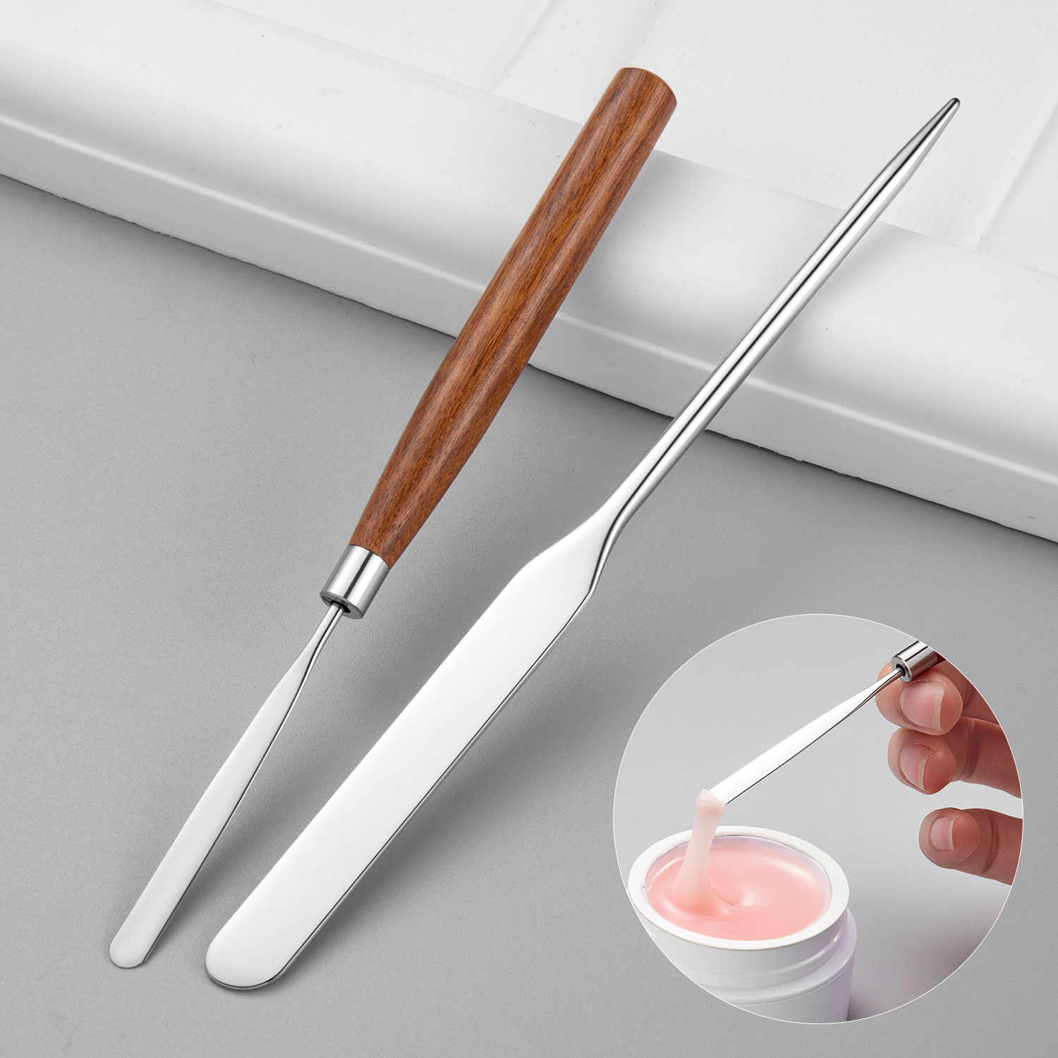 Dụng cụ vét bột gel làm móng tay cán gỗ que trộn keo gel nhựa resin móng dụng cụ pha trộn màu que thép dụng cụ làm móng nghệ thuật