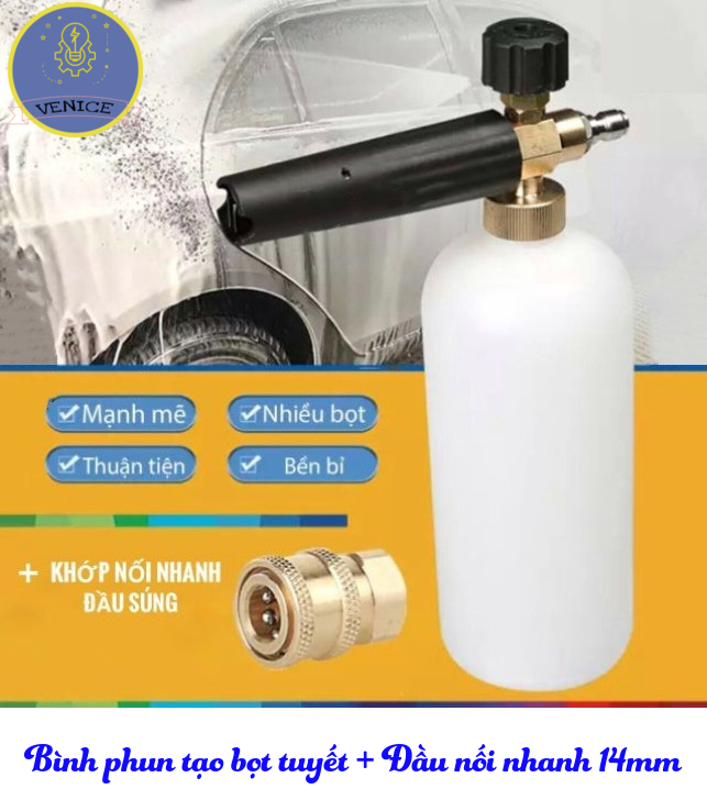COMBO Bình phun tạo bọt tuyết + Đầu nối nhanh ren 14mm VENICE - Bảo hành 12 tháng