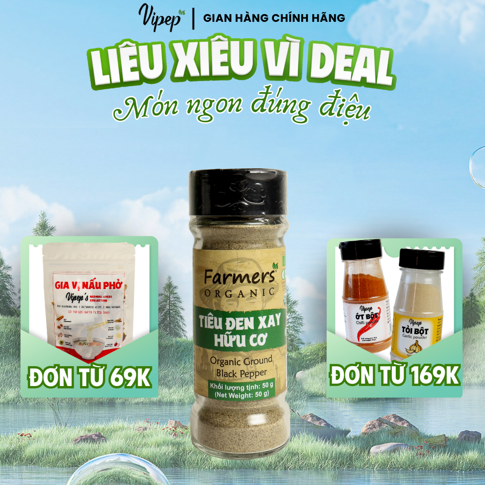 Tiêu đen xay farmers' organic hũ thủy tinh vipep 50g