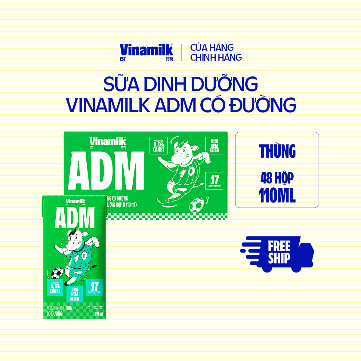 2 Thùng Sữa dinh dưỡng Vinamilk ADM Gold IQ Có đường Hộp 110ml - 48 hộp/Thùng