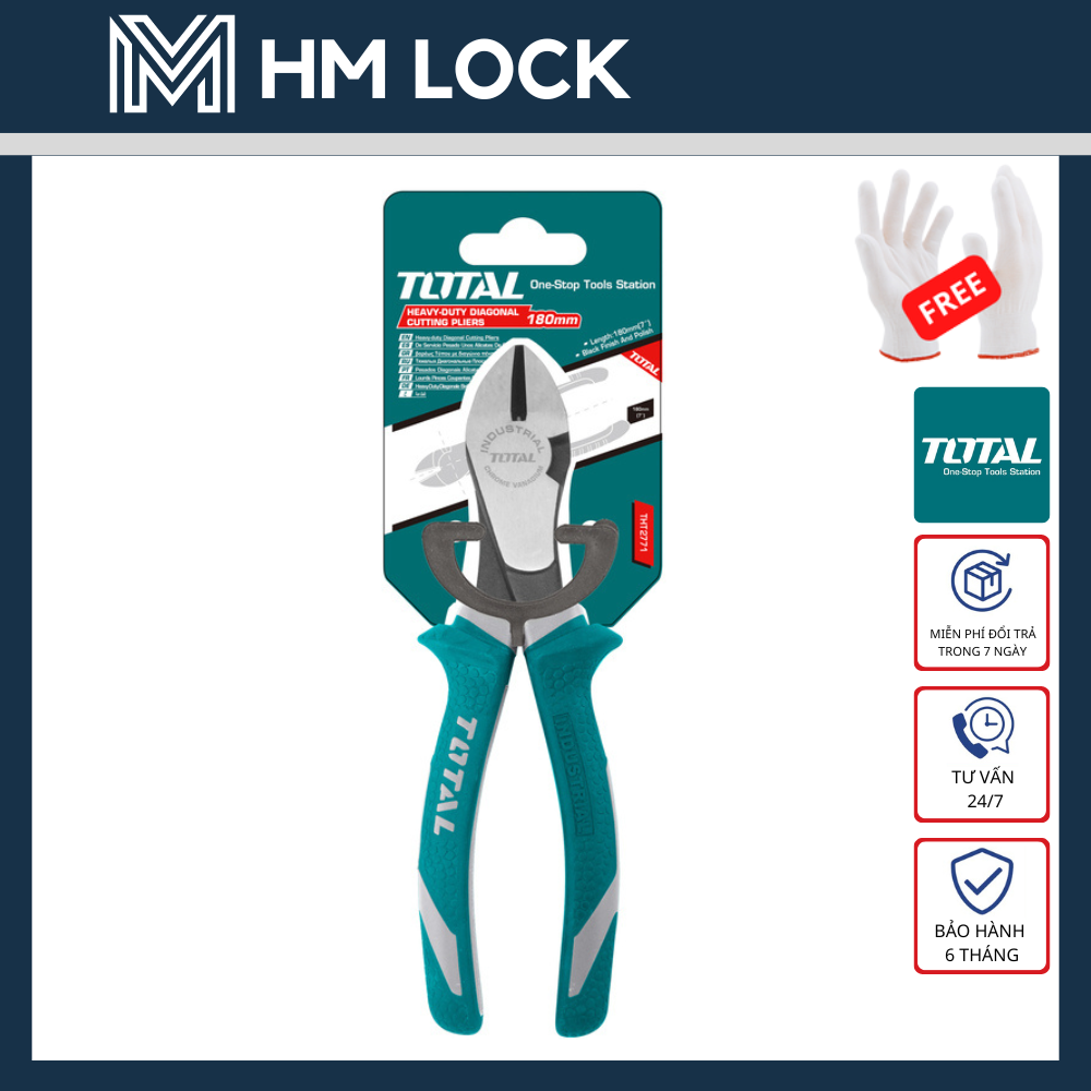 Kìm cắt 7 inch / 180mm total bọc lớp cách điện 1000v - tht27716 - hm lock - hm lock