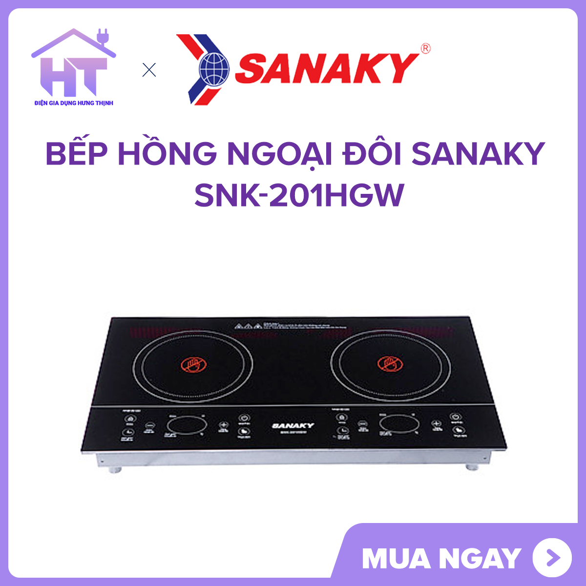 Bếp hồng ngoại đôi Sanaky SNK-201HGW MỚI 100%  Công suất 4000 W giúp nấu ăn nhanh hơn.