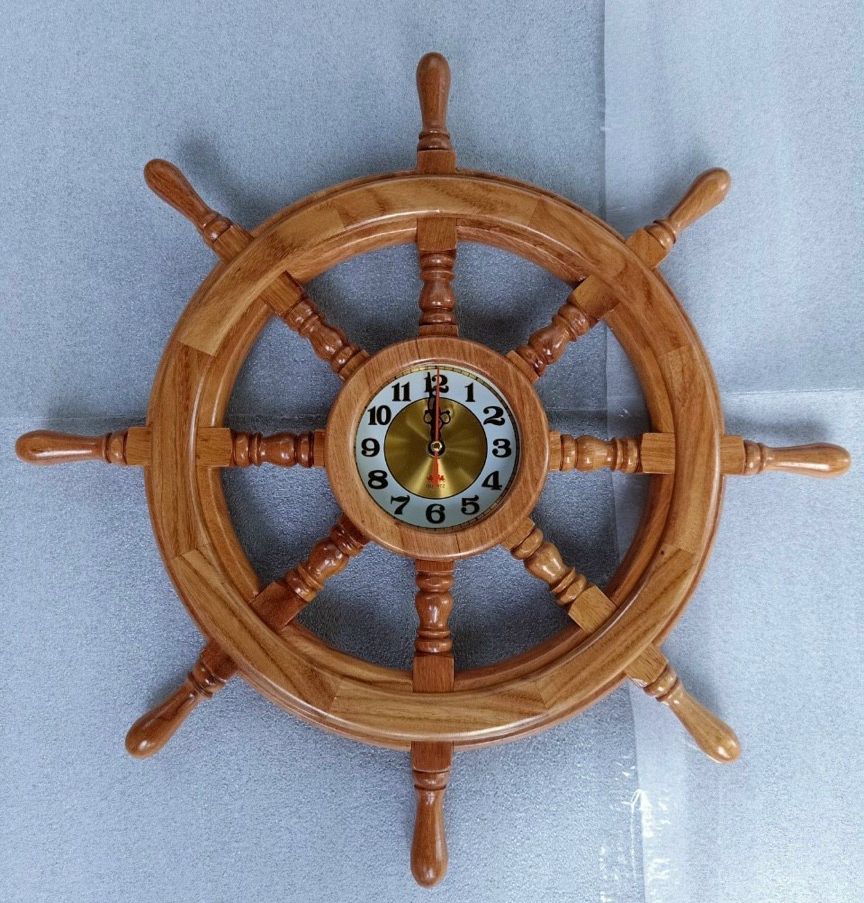 Đồng hồ gỗ cao cấp - Mô hình bánh lái tàu gỗ trang trí treo tường - Gỗ gõ tự nhiên D50cm - D60cm