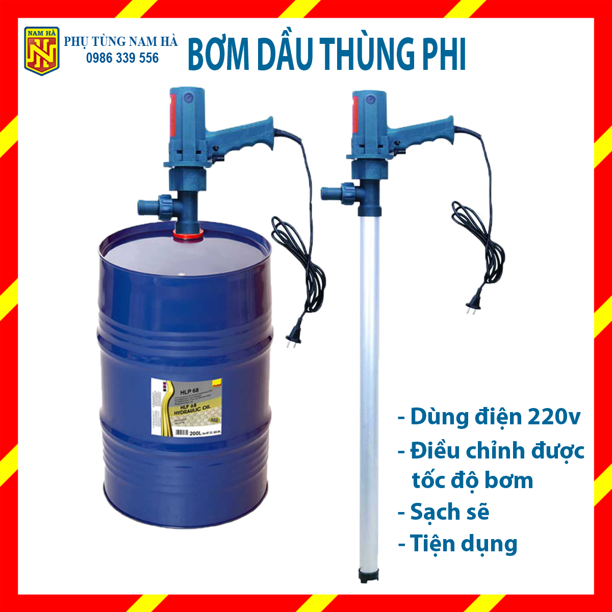 Máy bơm hút dầu nhớt thủy lực diesel hóa chất thùng phi dùng điện 220V (Bơm được dầu DIESEL dầu nhớt dầu thủy lực hóa chất và các chất lỏng không ăn mòn)