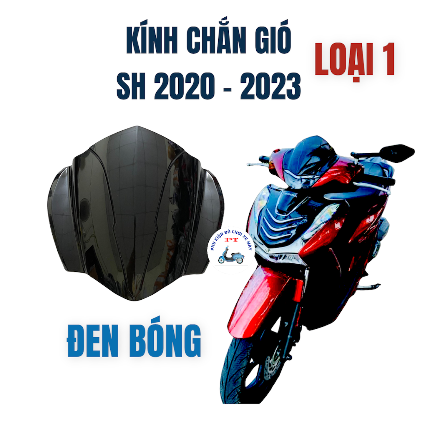 Kính Chắn Gió Xe SH 125, 150, 160 đời 2020 / 2021 / 2022 / 2023, SH 2024 - Mão Trên, Mão Đầu Đen Khói, Carbon - Phụ kiện đồ chơi xe SH - Loại Kiểu Thời Trang