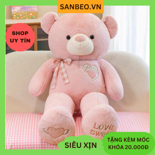 Gấu Bông TEDDY Cao Cấp Ngực Trái Tim Thêu Chân, Thú Nhồi Bông Teddy Siêu To Khổng Lồ. Gấu Bông To SANBEO.VN Cao Cấp