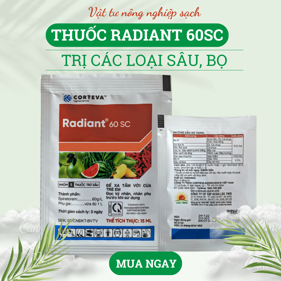 Thuốc Radiant 60SC mẫu mới trị sâu và bọ trĩ