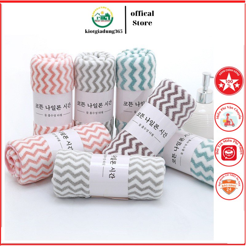 Khăn mặt lông cừu hàn quốc 50x35cm siêu thấm hút loại có dòng kẻ - bán lẻ 1 cái - khăn xuất hàn