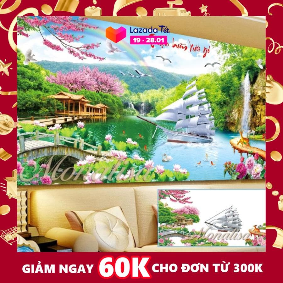 Tranh đính đá Thuận Buồm Xuôi Gió Y8262 kích thước 130cm x65cm. Màu sắc tươi tắn, hạt đá ABC cao cấp.Vải chart in chuẩn 100%, hạt đá chất lượng cao Phụ kiện đầy đủ, in màu chính xác. Không Phải tranh thành phẩm