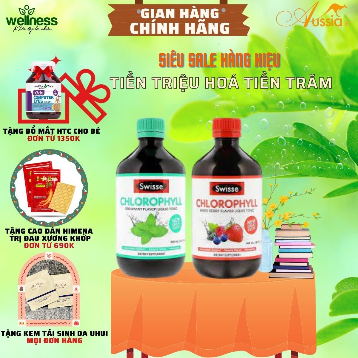 Nước Diệp Lục Swisse Chlorophyll 500ml có vị dâu và vị bạc hà giúp thanh lọc cơ thể của Úc