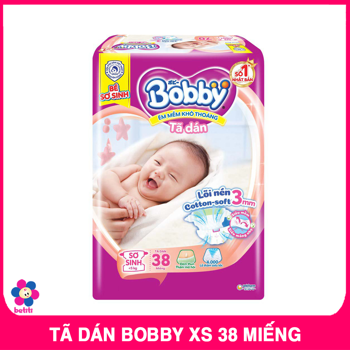 Tã Dán Sơ Sinh Bobby Chính Hãng Size XS Siêu Thấm, Chống Tràn Cho Bé Sơ Sinh Dưới 5kg - Tả Bobby Chính Hãng Ta Dan Em Be So Sinh - 8934755030826