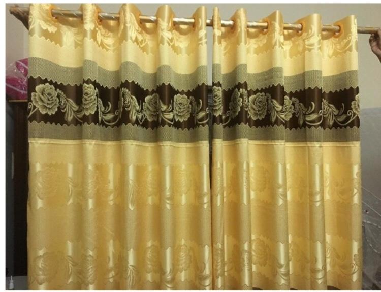 Bộ 2 màn cửa cao cấp nhiều kích thước gấm vàng nâu