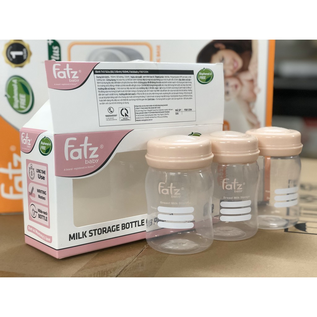 Bộ 3 Bình Trữ Sữa Mẹ Cổ Rộng Fatz 150ml - Nhựa Polypropylen