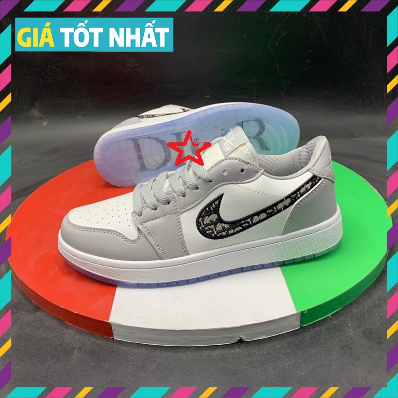 Giày Jordan 1 cổ thấp dio - Giầy Sneaker thể thao Jd1 Nam Nữ màu xám mẫu mới 2021 hàng Full Box