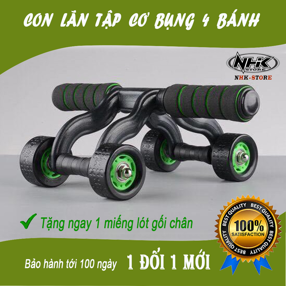 [Tặng thảm lót]Con lăn tập cơ bụng 4 bánh cỡ lớn khung máy từ nhựa PVC, bánh xe PU và tay cầm bọc mút cực êm - CHẤT LƯỢNG TỐT