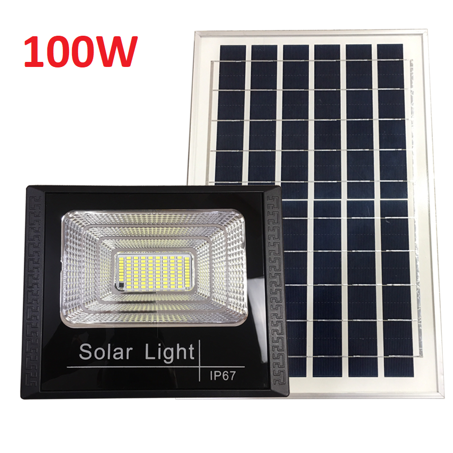 Đèn LED năng lượng mặt trời Solar light 100W - hạt LED 5730 siêu sáng - tấm pin năng lượng viền nhôm kích thước 240mmx350mm
