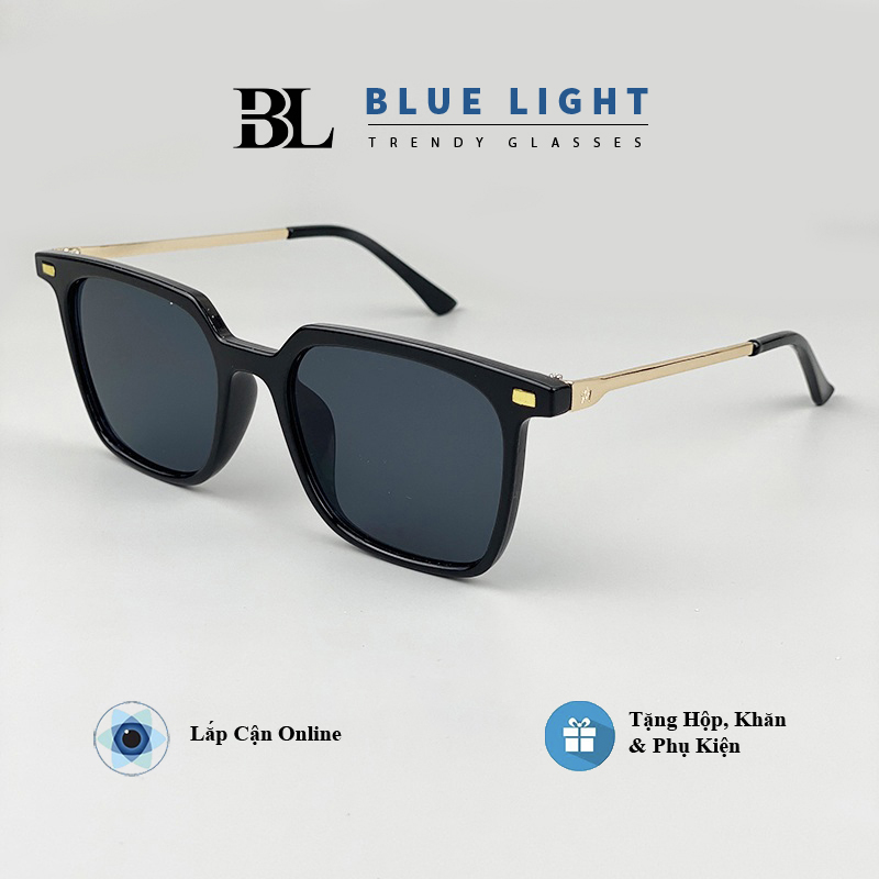 Kính râm kính mát nam nữ mắt vuông to càng kim loại mắt vàng đen nâu đỏ đen xanh dương hàn quốc - blue light