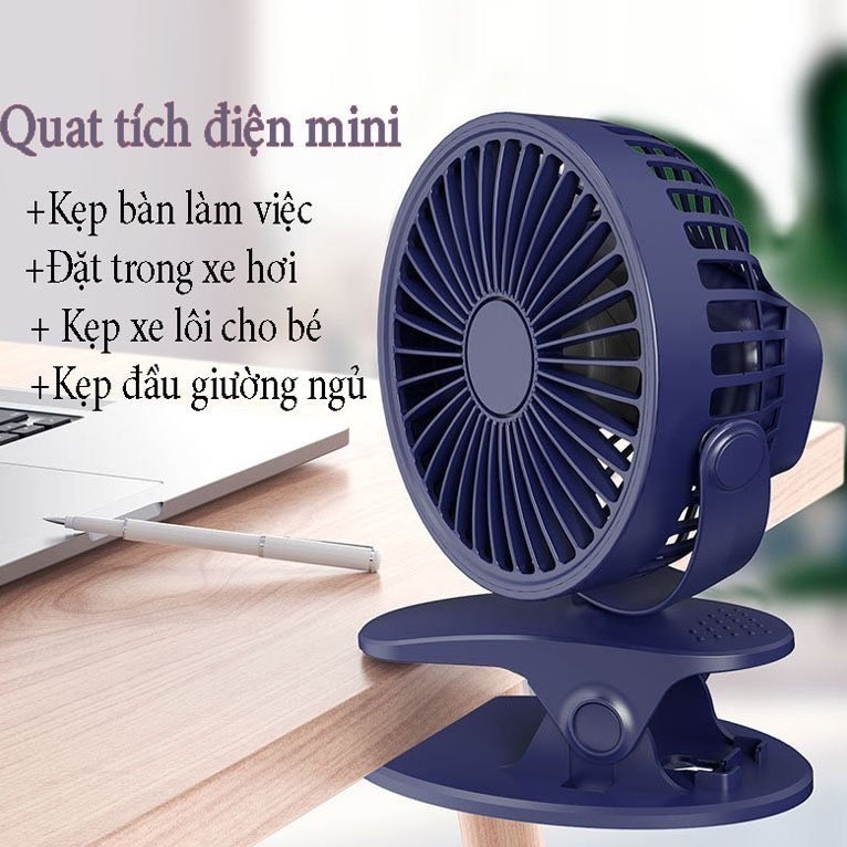 Quạt mini tích điện để bàn cực mát, quạt tích điện mini kẹp bàn, độ kẹp chắc chắn cho dân văn phòng