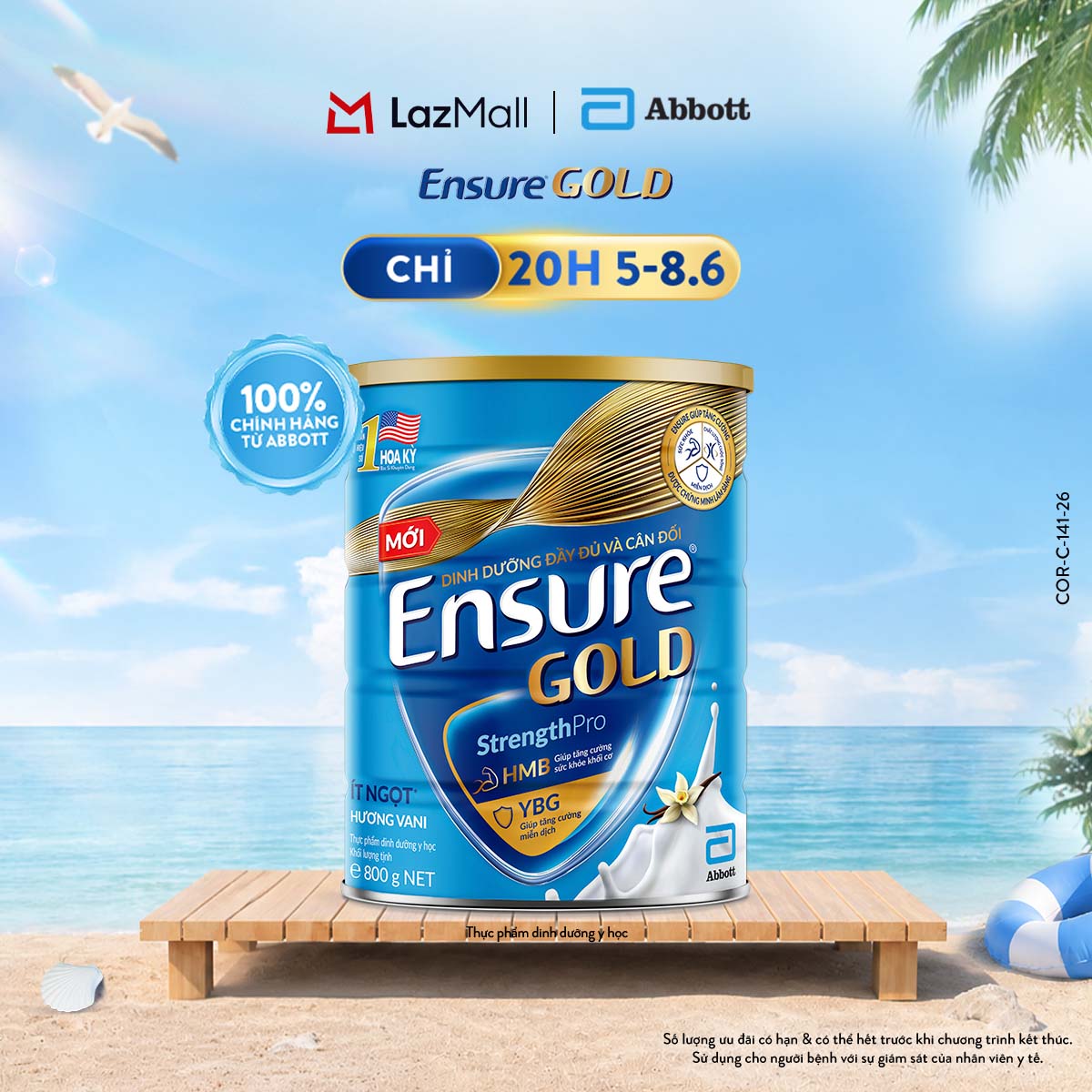 [CHỈ 20H 05-08.06 GIÁ TỐT MUA NGAY SLCH] Lon sữa bột Ensure Gold hương vani ít ngọt 800g