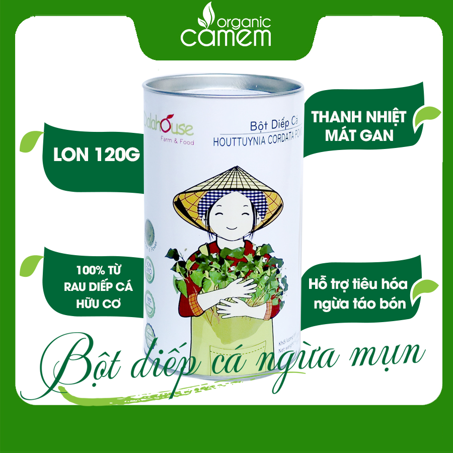 Bột diếp cá sấy lạnh dalahouse, Bột rau dấp cá hữu cơ dalahouse giúp hỗ trợ ngừa bệnh trĩ ngừa táo bón, mát gan đẹp da.