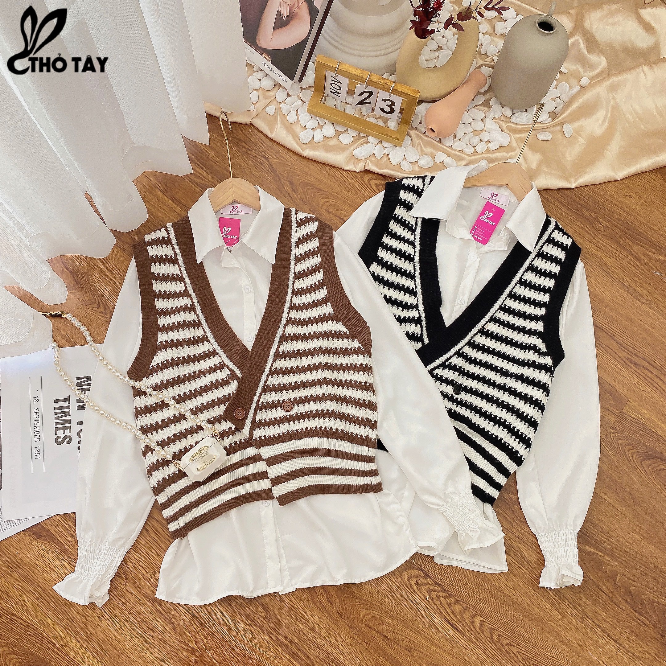 Set áo len ghi lê 2 món - thỏ tây a299c200