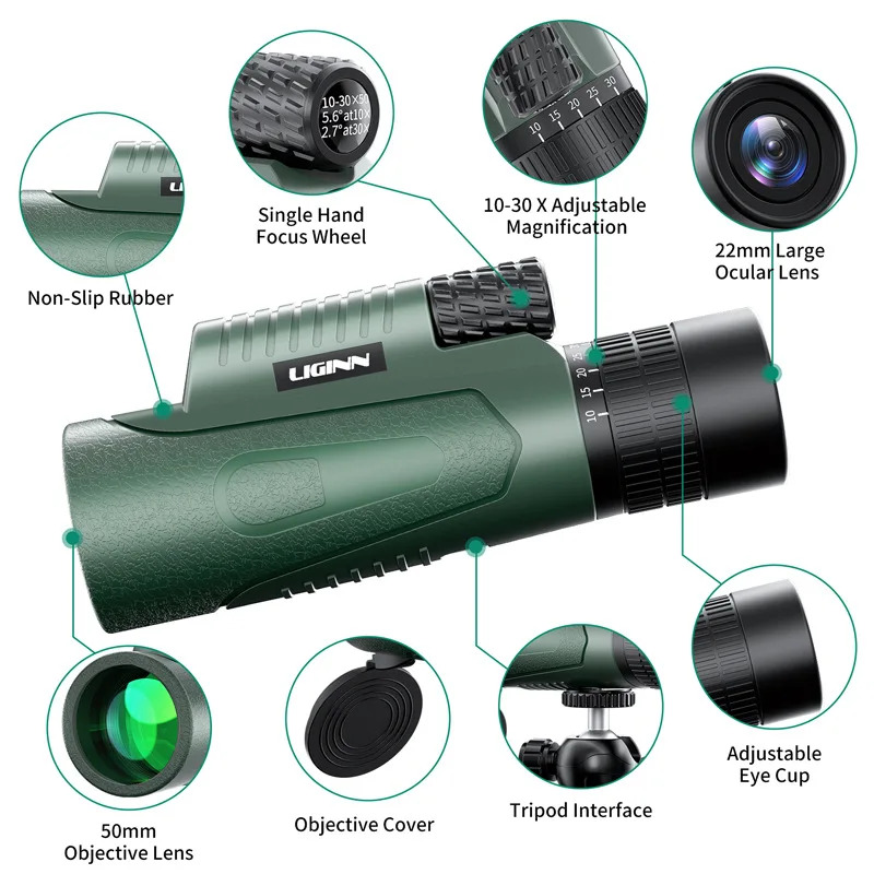 10-30x50 Zoom escope Astronomical  Monocular Camping Equipment HD Spotting Scope with Phone Adapter Tripod