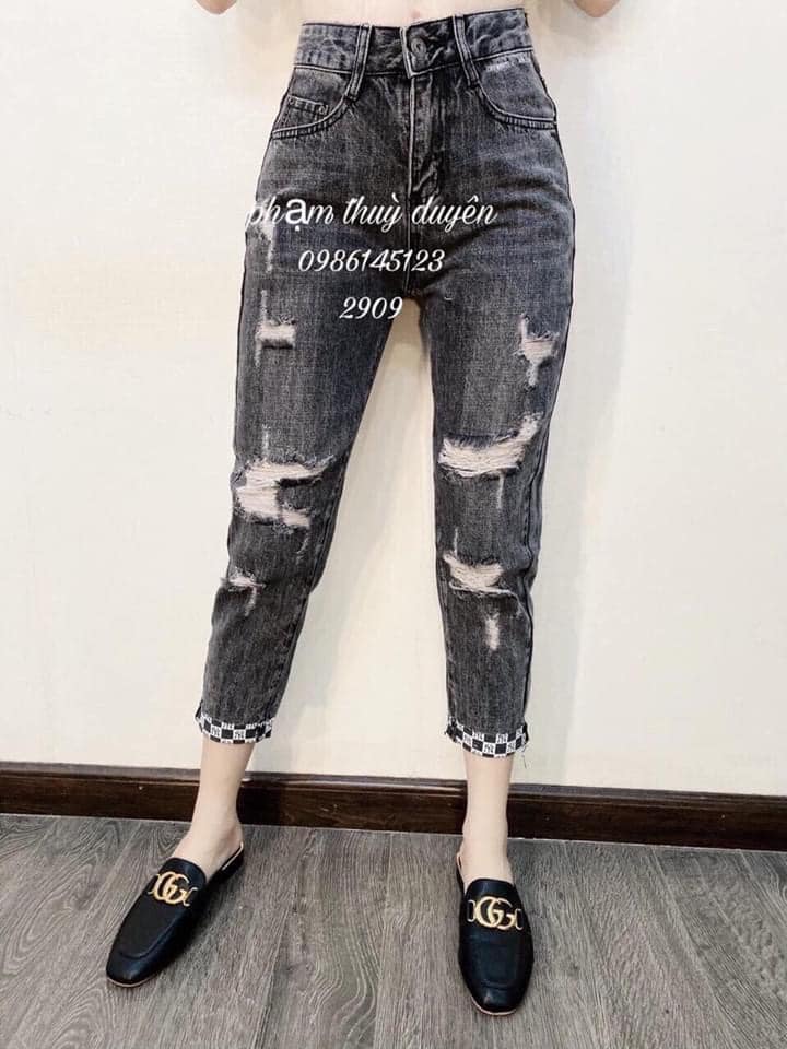 ( ẢNH THẬT) QUẦN BAGGY JEAN, QUẦN BAGGY BÒ CẠP CAO RÁCH NHIỀU PHỐI GẤU CARO NY MÀU ĐEN KHÓI THỜI TRANG NỮ CỰC CHẤT, PHUONGMART