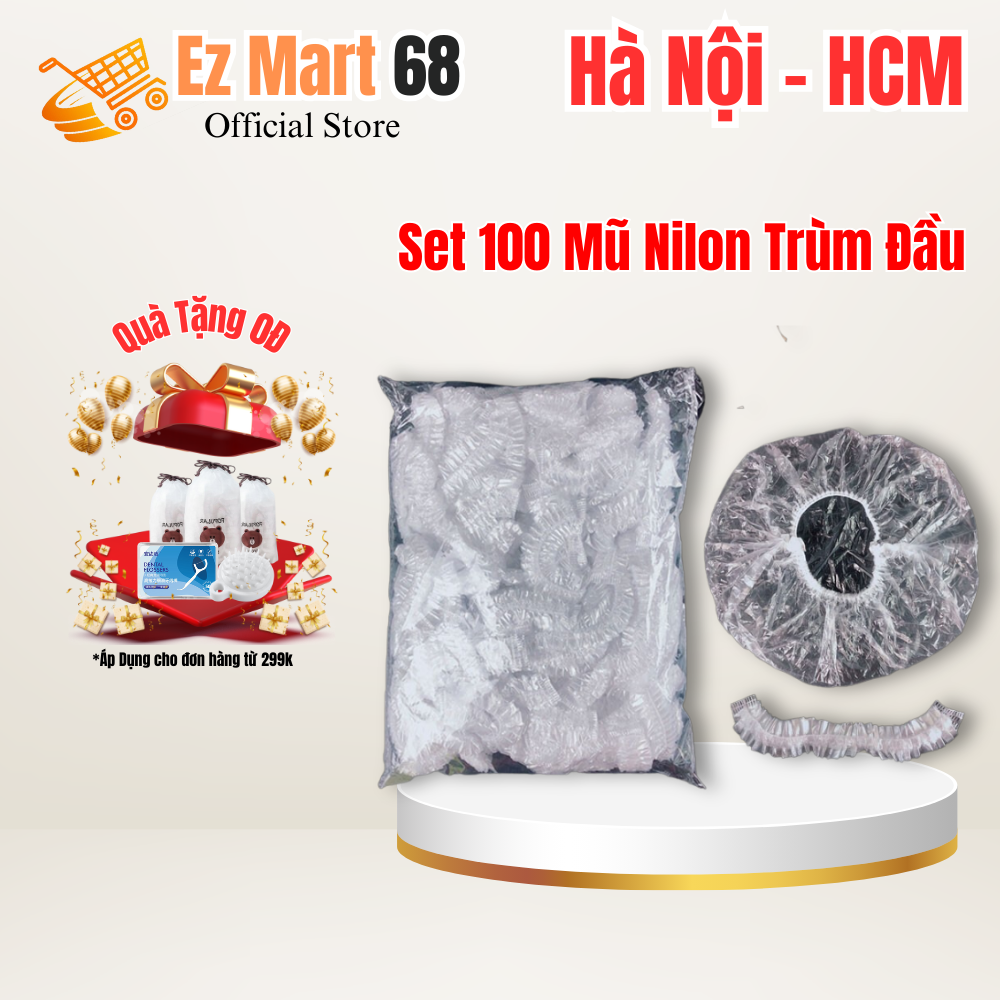 Set 100 Mũ Nilon Trùm Đầu Túi Gấu, 100 Bao Nilon Y Tế Trùm Đầu Hỗ Trợ Nhuộm Tóc, Ủ Tóc Dùng 1 Lần