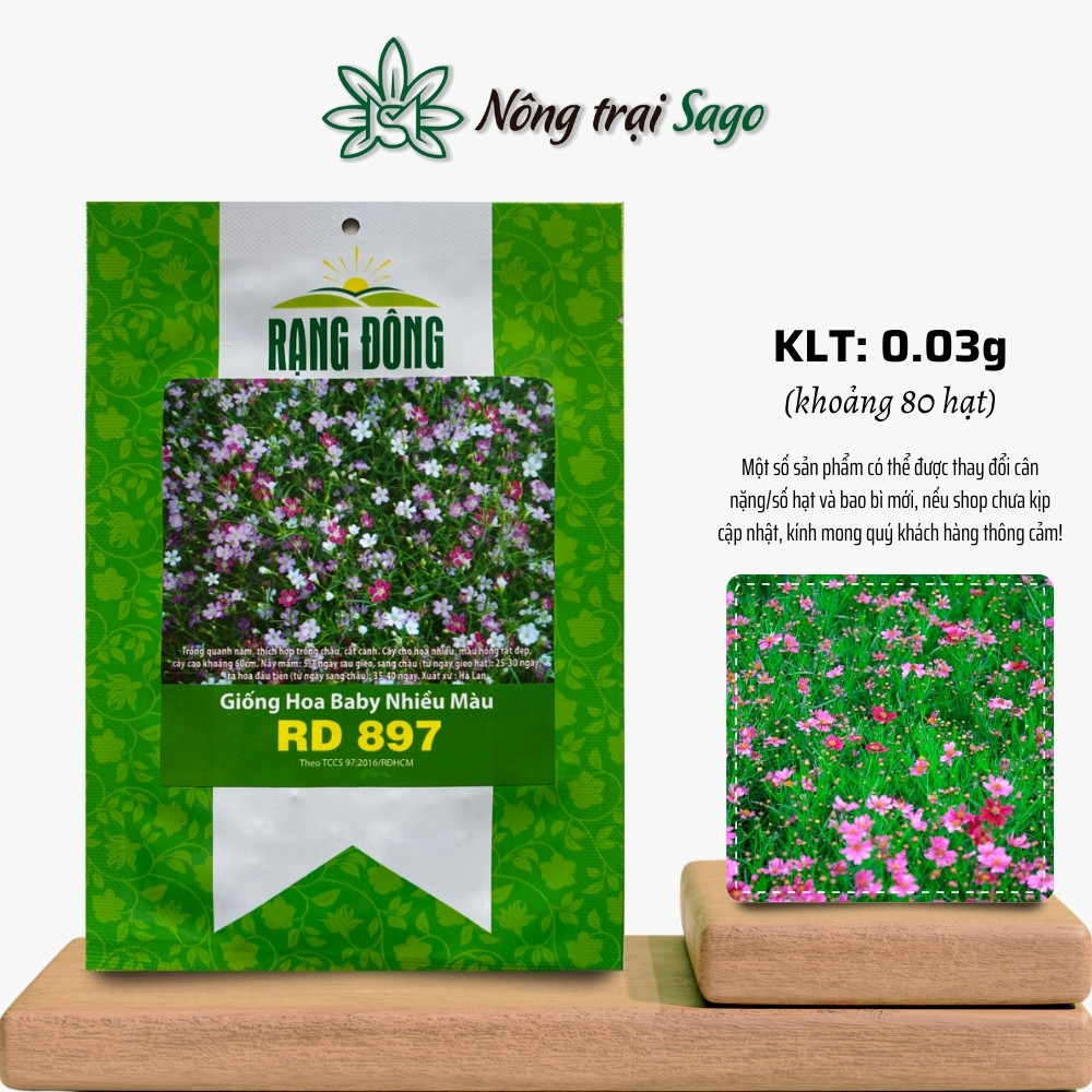 Hạt giống Hoa Baby Nhiều Màu Rd 897 (0,03g~80 hạt) chuyên dùng làm hoa khô trang trí, hiệu Hạt giống Rạng Đông - Nông Trại Sago