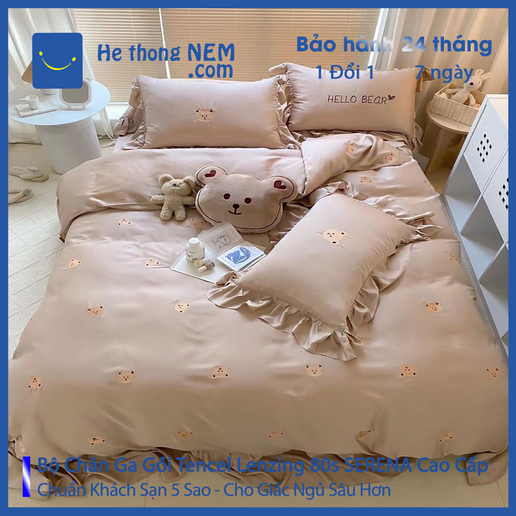 Combo chăn ga gối nệm 5 món tencel 80s chăn hè bông hệ thống nệm SERENA chính hãng set combo bộ chăn ga ra drap 5 món trải phủ nệm đệm chăn chần bông bedding set chuẩn khách sạn 5 sao