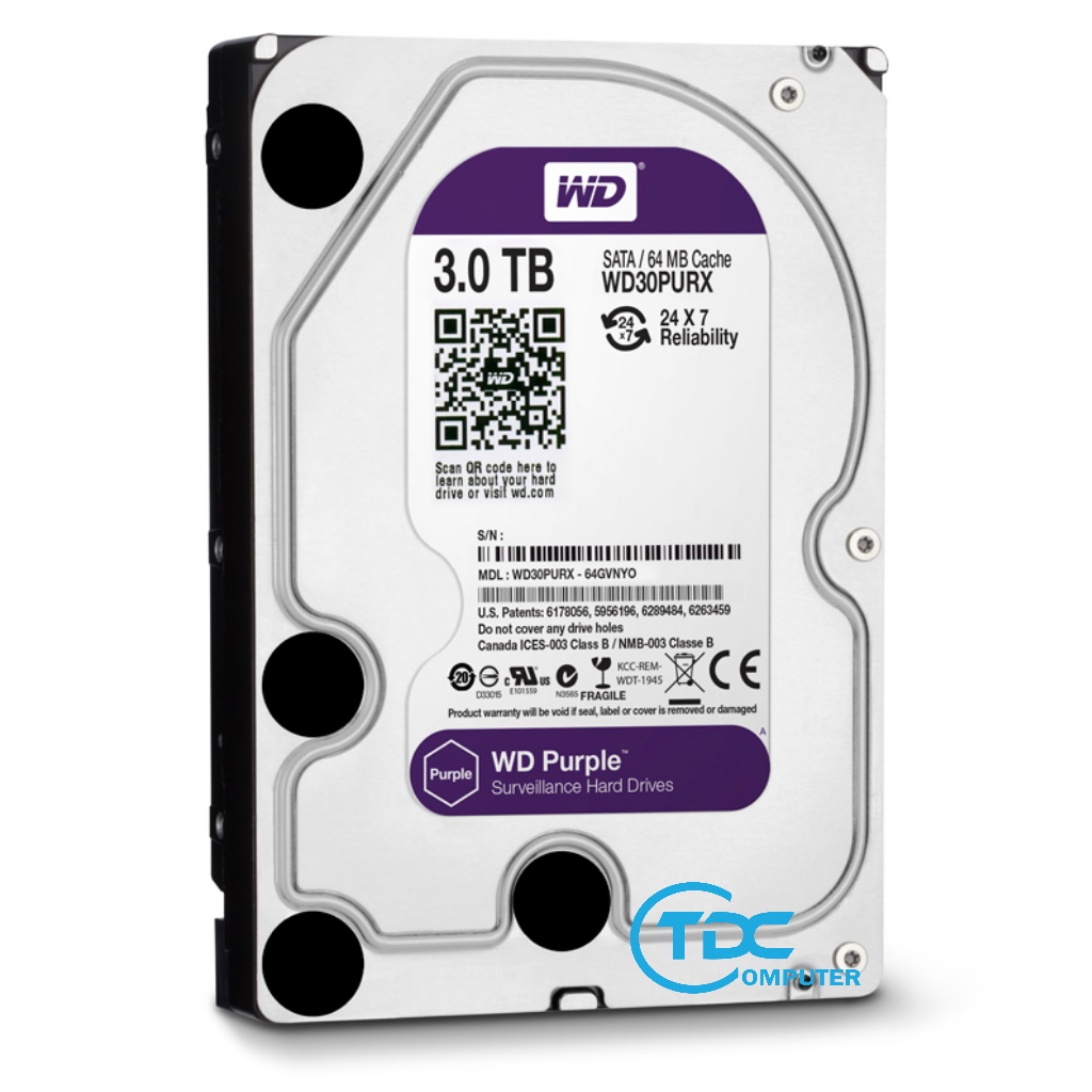 Ổ cứng HDD Western Purple 3TB 3.5 inch, 5400RPM, SATA3 ; ổ cứng 3TB, 2TB, 1TB, 500GB, 250GB WD tím chuyên dụng camera, máy tính để bàn. Bảo hành 2 năm