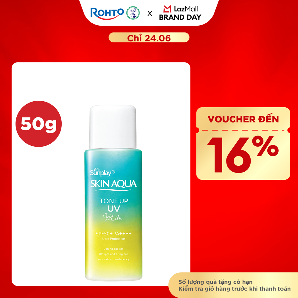 Kem chống nắng nâng tông Skin Aqua Tone up  Mint Green cho da trắng có khuyết điểm đỏ, dạng sữa Sunplay Skin Aqua Tone Up UV Milk Mint Green SPF 50+ PA++++ 50g