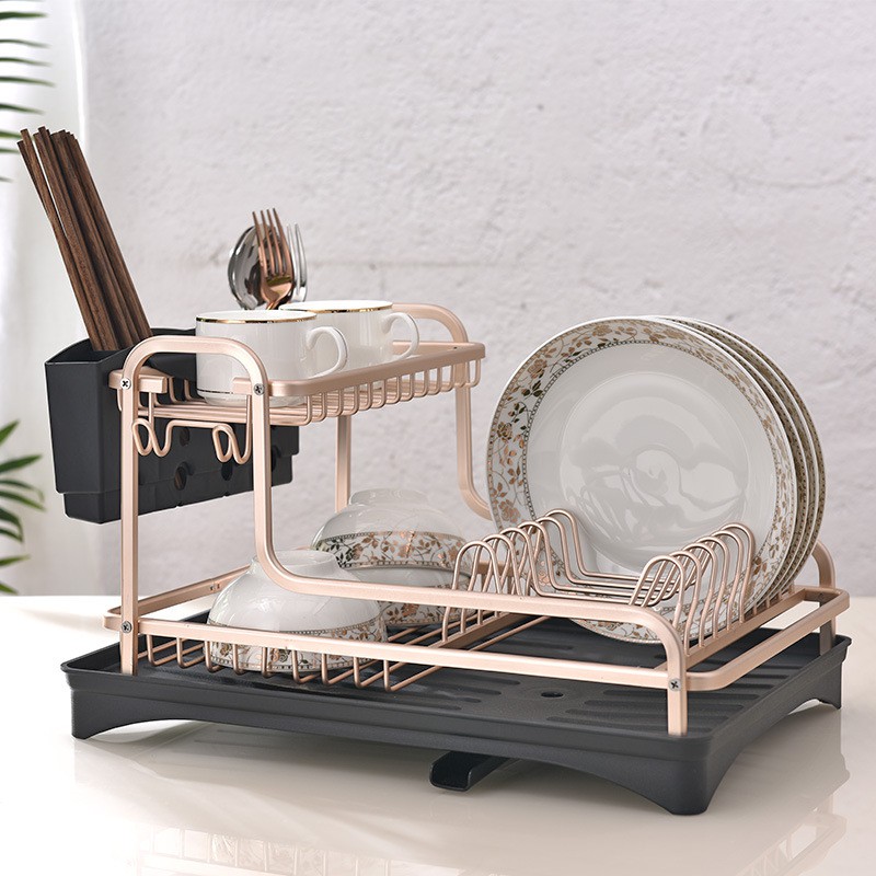 Kệ để bát đũa đa năng 2 tầng đặt mặt bếp bằng nhôm sơn tĩnh điện
