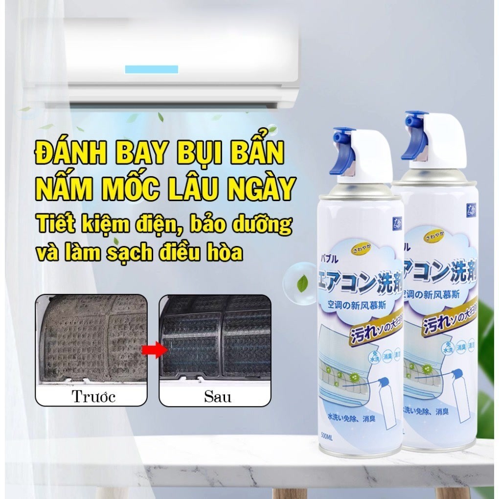 Bình Xịt Tẩy Rửa Vệ Sinh Máy Lạnh 500mL, Loại Bỏ Bụi Bẩn Tăng Hiệu Quả Làm Mát, Vệ Sinh điều Hoà, Tẩy Rửa Lốc Máy