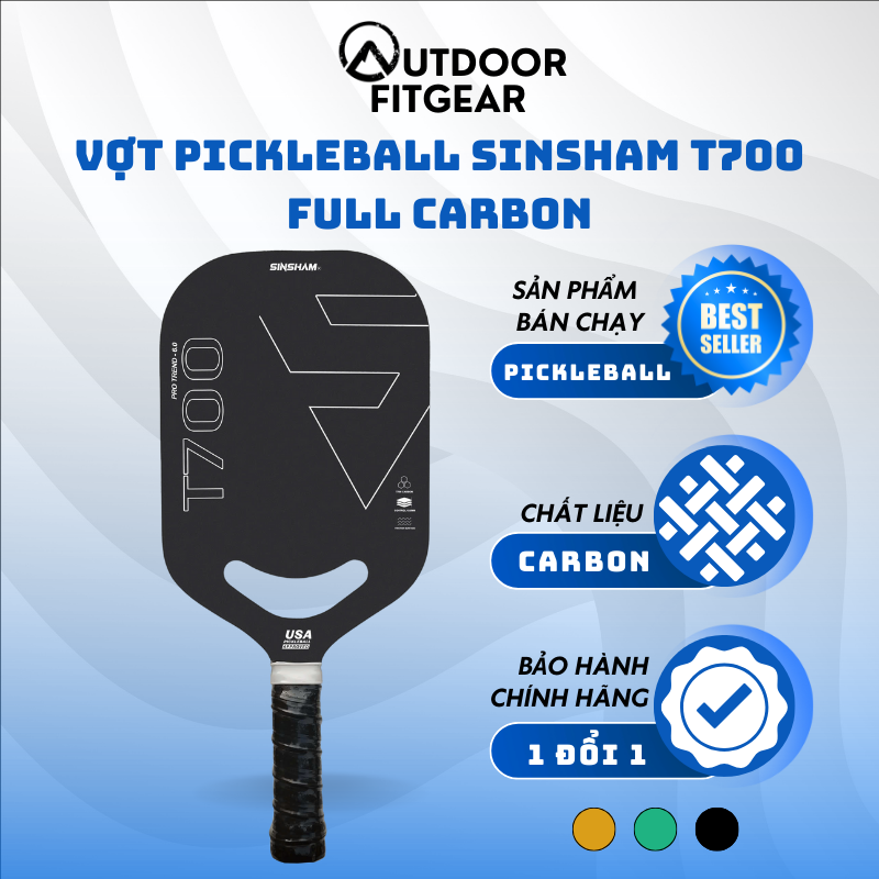 Vợt Pickleball Sinsham Full Carbon chính hãng chất liệu Carbon T700, kết hợp khe hở kim cương tăng tốc độ