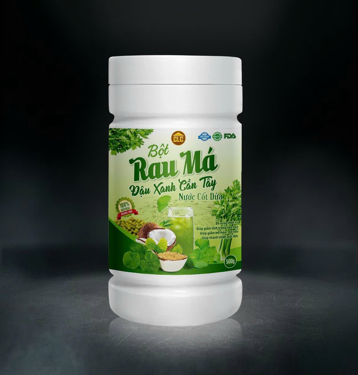Bột rau má đậu xanh cần tây nước cốt dừa hộp 500g giúp thanh nhiệt giải độc
